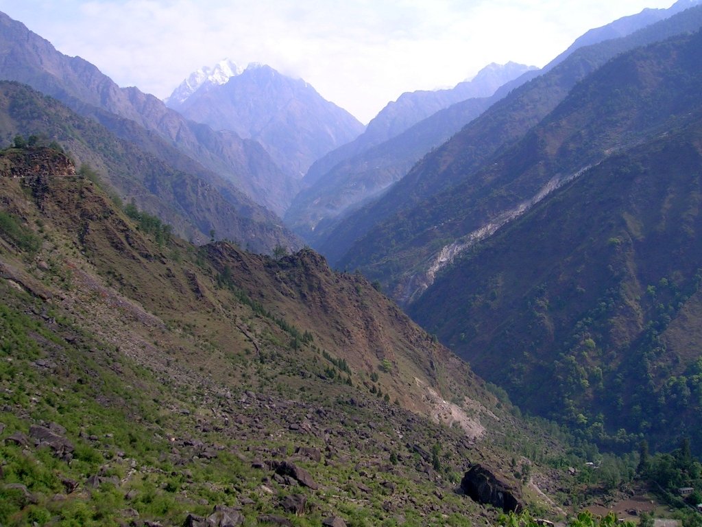 The Gori Ganga river valley near Munsiyari, with terraced hills fading into the distance